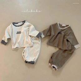 Clothing Sets Cute Khaki Baby Letter Set For Spring Korean Style Children's Two-piece Boys With Long-sleeved Sweatshirt