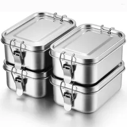 Dinnerware 4Pcs Stainless Steel Bento Box Metal Lunch Storage Containers With Lockable Clips Snack Boxes For Work School