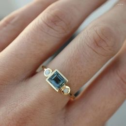 Cluster Rings 2024 Fashion Blue Square Personalised Style Exquisite Jewellery Versatile Men's And Women's Gifts Love Charming Ring Set