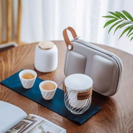 Teaware Sets Travel Tea Set One Pot Two Cups White Porcelain Outdoor Quick Guest Cup Complete Portable Storage Bag
