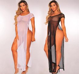 Women Sexy Beach Coverup 2021 Summer Transparent Swimsuit Covers Up Bathing Suit Wear Swimwear Mesh Dress Tunic Sarongs1713048