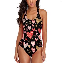 Women's Swimwear Abstract Print Swimsuit Valentines Day One Piece Push Up Monokini Sexy Cross Back Swimsuits Ladies Beach Outfits