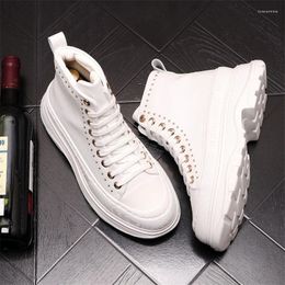 Casual Shoes Korean Fashion Leather Men High Tops Rivet Sneakers Hip Hop Platform Ankle Boots