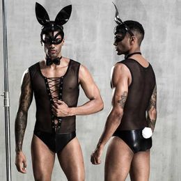 Sexy Set JSY Sexy Bunny Suit Cosplay Lingerie Men Underwear Bondage Bodysuit Nightwear Erotic Lingerie Comes Sexy Role Play Outfit T240513