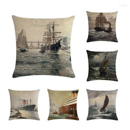 Pillow 45 45cm Boat Style Printing S Cover Cotton And Linen Ship Sea Seat Sofa Pillowcase For Living Room Bedroom ZY146