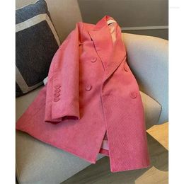 Women's Suits Insozkdg Pink Corduroy Blazers Women Jackets 2024 Autumn Winter Office Ladies Elegant Coats Casual Double Breasted Outerwear