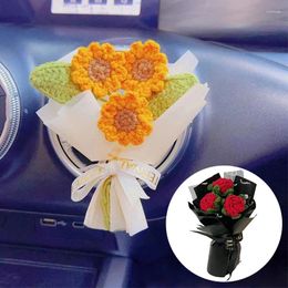 Decorative Flowers Mini Handmade Woven Artificial Car Plants Bouquet Plant Hanging Crochet Sunflower Decor