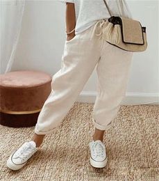 Women's Pants Spring Summer Cropped Slanted Pocket Simple Solid Colour Drawstring Lace Up Versatile Slimming Effect Trousers Casual