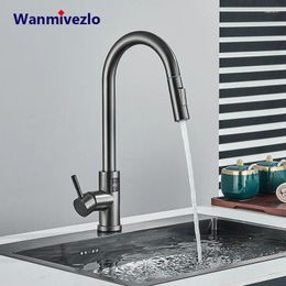 Kitchen Faucets 2024 Digital Temperature Display Sensor Faucet GUN Grey Sense Touch Flexible Pull Out Nozzles Mixer Taps Cran