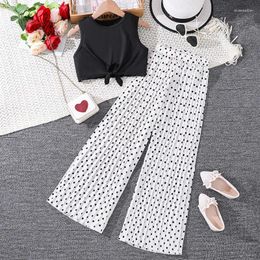 Clothing Sets Kids Suits For Girl Black Sleeveless Tops Dot Patterned Pants Two Piece Vacation Stylish Elegant Birthday Party Casual Set
