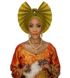 Fashion auto gele headtie African Nigerian women traditional aso oke autogele fan shape for wedding party44571195588547