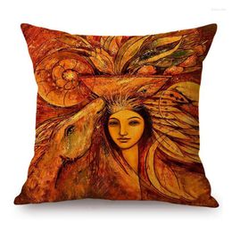 Pillow Vintage Retro Ancient Girl Beauty Goddess Home Decor Elegant Lady Linen Sofa Throw Case Floral Princess Cover