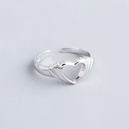 Cluster Rings Simple Hollow Sweet Heart Fresh Cute Silver Colour Female Resizable Opening Ring For Women Fashion Jewellery Party Birthday Gift