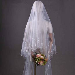 Wedding Hair Jewelry V217A Drop Wedding Veil with Blusher Cover 3D Flowers Bridal Veils Soft Tulle NO Comb Long Wedding Accessories for Bride