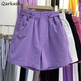 Women's Shorts Purple Women Elastic High Waist A-line Solid Simple Loose Korean Style Leisure Age-reducing Sweet Girlish Ulzzang Summer