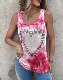 Women's Tanks European And American Clothing 2024 Summer Casual Tie Dye Printed -shaped Letter Rhinestone Vest