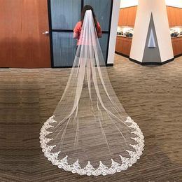 Bridal Veils Elegant Flower Lace Edged Appliques Veil With Comb 1 Tier 3mx1.5m Long Cathedral Length Weding Bride Accessories