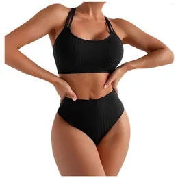 Women's Swimwear High Waisted Bikini Sets Two Piece Halter Backless Metal Buckle Control Bathing Suit Sexy Swimsuit