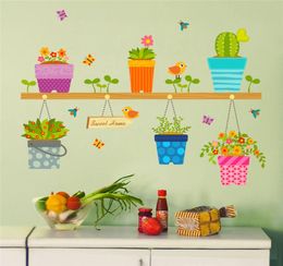 Garden Pot Flower Bonsai Birds Plant Wall Sticker Home Decoration Mural Decal Living Room Bedroom Window Decor5571763