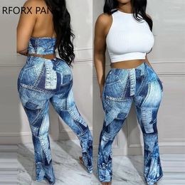 Women's Jeans 2024 Women Fashion Clothes Do Old Elastic Waist Flare Pants Full Length