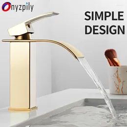 Bathroom Sink Faucets Onyzpily Gold Basin Faucet Waterfall Spout Water Tap Single Handle Cold Torneira Banheiro