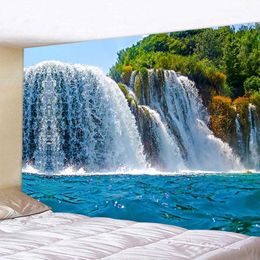 Tapestries Beautiful Waterfall Forest Print Tapestry Art Home Decor Hippie Boho Living Room Bedroom Wall Backdrop Fabric