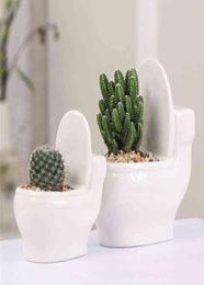 Creative Ceramic Toilet Flower Pot DIY Design Planter for Succulents Plants Gardening Small Flowerpot Home Office Decor H2204239280921