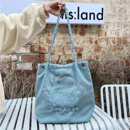 Bag Vintage Corduroy Women's Handbags Cute Bear Embroidery Ladies Reusable Shopping Shoulder Student Girls School Casual Tote