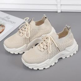 Casual Shoes Women's Sneakers Mesh Breathable Soft Sole Height Increasing Light Weight Sports Solid Colour 2024 Summer