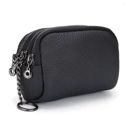 Coin Purses 2024 Genuine Leather Women Fashion Purse Three Zipper Large Capacity Hand For Ladies With Key Rings Mini Bags