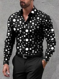 Men's Dress Shirts Mens shirt polka dot lapel comfortable casual long slve shirt fashionable daily strt wear clothing design casual breathable Y240514