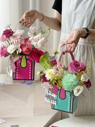 Gift Wrap 6pcs Candy Coloured Hand-held Flower Box A Small And Cute Square Handbag Bouquet Arrangement