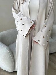 Ethnic Clothing Love Embroidery Kimono Belt Muslim Robe Women Elegant Oversized Design Abaya Female Full Length Worship Service