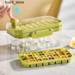 Storage Boxes Bins 64 grid ice block mold with handle press ice ball DIY silicone durable ice block tray with Lid shovel storage box freezer making machine S24513