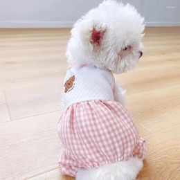 Dog Apparel Thin Dogs Clothes Pet Jumpsuit Plaid Stripe Cotton Spring Summer Splicing Cat Clothing For Small Poodle Overalls