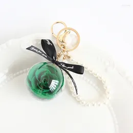 Decorative Figurines Luxurious Creative Eternal Rose Flower Decor Car Hanging Keychain Pearl Chain For Wall Bag Garden Bedroom Decororation