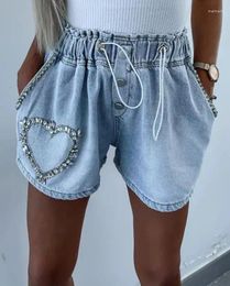 Women's Jeans 2024 Selling Women's Spring/summer Casual Rhinestone Drawstring Denim Shorts