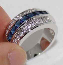 SIZE 8 vecalon Handmade Blue Sapphire Gemstone Crystal 10KT White Gold Filled Ring Band Womens Gift2912613