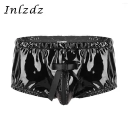 Underpants Mens Exotic Lingerie Underwear Wet Look Patent Leather Zippered Bulge Pouch Back Frilly Ruffled High Cut Low Rise Briefs Panties