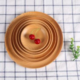 Plates Wooden Serving Pan Trays Dishes Round Wood Platter Decor For Coffee Tea Bread Breakfast Dinner Fruit Plate Supplies