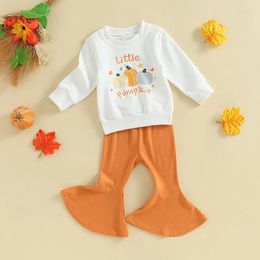 Clothing Sets Infant Baby Girl Halloween Clothes Pumpkin Print Long Sleeve Crewneck Sweatshirt Tops Flare Pants Set Fall Winter 2Pcs Outfit