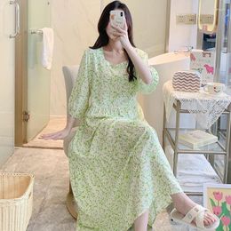 Women's Sleepwear Summer Sleepshirts Comfortable Floral Cotton Gauze Long Skirt Home Clothes Nightgowns Nightdress Plus Size Loungewear