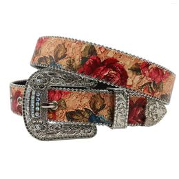 Belts Stylish Belt Women's Rhinestone Pin Buckle Lady Skirt Jeans Pants Embellished With A Delicate Pendant Red Flowers