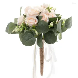 Decorative Flowers Wedding Bouquet Champagne Rose Bridal Hand Bridesmaid Holding Flower Artificial Decoration Gift