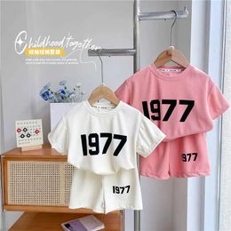 Clothing Sets Baby Summer Home Clothing Boys and Girls Cute Printed Letters Short Sleeve+Short Sleeve 2-Piece Set Childrens 1-12Y Clothing Trends d240514