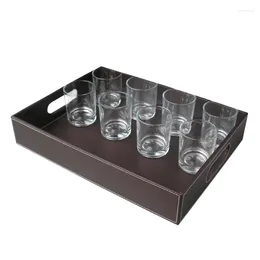 Tea Trays Home Supplies El Serving Tray Faux Leather Waiter Cup Storage Holder