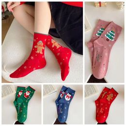 Women Socks Santa Claus Christmas Comfortable Snowman Cotton Mid-Tube Korean Style Gingerbread Man Cartoon Hosiery Girls