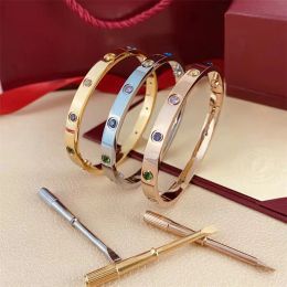 Luxury Colorful Stone Love Bangle Bracelet Women Men 10 Stone Screw Bracelets For Lover 316L Titanium Steel Nail Jewelry