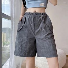 Women's Shorts Gidyq Women Y2K Cargo Korean Loose Casual Sports Ladies Streetwear High Waist Grey Wide Leg Short Pants