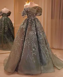 Aso Ebi 2024 Grey A-line Prom Dresses Lace Beaded Organza Evening Party Formal Second Reception Birthday Enagement PromDress Gowns LF054